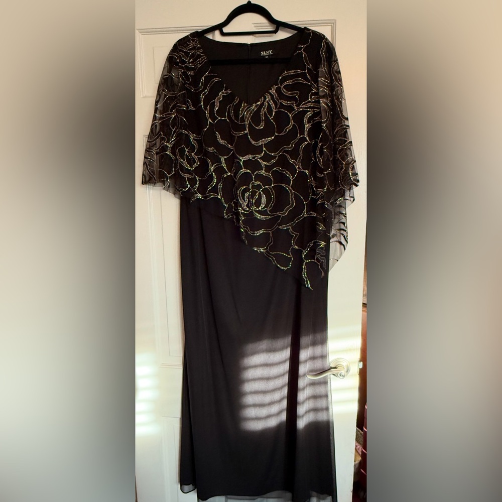 Asymmetrical Glitter Cap Gown - SL Fashions Plus Size